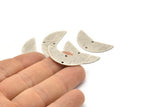 Silver Moon Charm, 6 Textured Antique Silver Plated Brass Moon Charms With 2 Holes, Blanks (31x11x0.80mm) M202