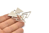 Silver Triangle Blank, 4 Antique Silver Plated Brass Triangle Blanks (47x21x1mm) M01105 Q0692