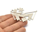 Silver Triangle Charm, 2 Antique Silver Plated Brass Tree Charms With 2 Loops (51x33x1mm) M01219 H1288