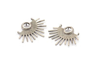 Silver Sun Charm, 2 Antique Silver Plated Brass Moon And Sun Pendants With 2 Loops - Pad Size 8mm (37x28x1.2mm) BS 1935