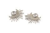 Silver Sun Charm, 2 Antique Silver Plated Brass Moon And Sun Pendants With 2 Loops - Pad Size 8mm (37x28x1.2mm) BS 1935