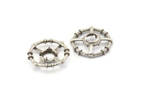 Silver Circle Charm, 2 Antique Silver Plated Brass Round Pendants - Pad Size 8mm (26x6x2mm) BS 1897