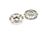 Silver Circle Charm, 2 Antique Silver Plated Brass Round Pendants - Pad Size 8mm (26x6x2mm) BS 1897