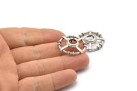 Silver Circle Charm, 2 Antique Silver Plated Brass Round Pendants - Pad Size 8mm (26x6x2mm) BS 1897