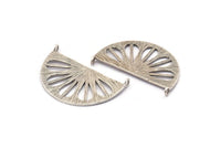 Retro Leaf Pendant, 2 Antique Silver Plated Brass Semi Circle Pendant With 2 Loops (38x22x1mm) BS 1946