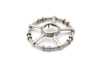 Silver Circle Charm, 2 Antique Silver Plated Brass Round Pendants - Pad Size 10mm (34x6x2mm) BS 1898