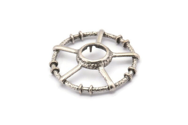 Silver Circle Charm, 2 Antique Silver Plated Brass Round Pendants - Pad Size 10mm (34x6x2mm) BS 1898