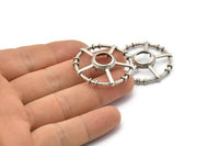 Silver Circle Charm, 2 Antique Silver Plated Brass Round Pendants - Pad Size 10mm (34x6x2mm) BS 1898