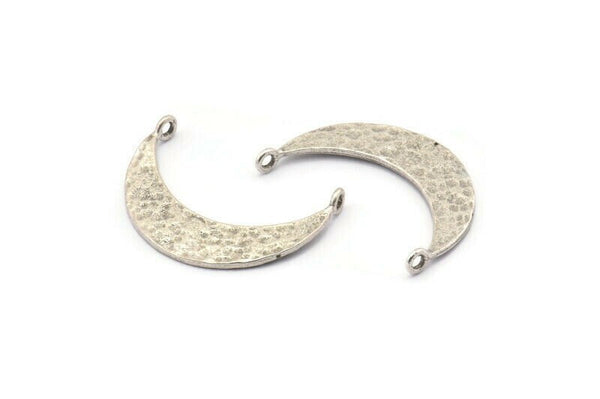 Hammered Crescent Pendant, 3 Antique Silver Plated Brass Hammered Crescent Pendants With 2 Loops (29.5x7.5x1mm) BS 1895