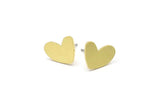 Brass Heart Earring, 6 Raw Brass Heart Stud Earrings (14x11x1mm) M854 A2238