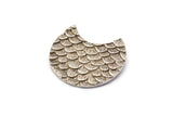 Silver Moon Charm, 2 Textured Antique Silver Plated Brass Fish Scale Moon Pendants With 2 Loops (28x18mm) BS 2448