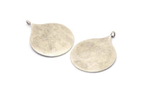 Silver Circle Charm, Antique Silver Plated Brass Circle Pendants With 1 Loop, Findings (39.5x29.5x1mm) BS 2043
