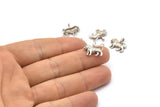 Silver Lion Charm, 6 Antique Silver Plated Brass Lion Charms With 1 Loop, Earrings, Findings (15.5x13.5x2.7mm) BS 2051
