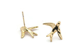 Gold Bird Earring, 4 Gold Plated Brass Bird Stud Earrings (16x18mm) N1202 H1143