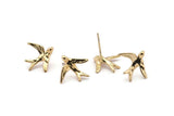 Gold Bird Earring, 4 Gold Plated Brass Bird Stud Earrings (16x18mm) N1202 H1143