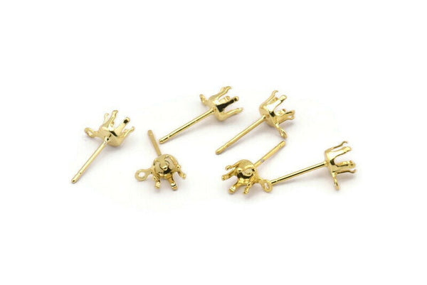Gold Earring Post Stud, 24 Stainless Steel Earring Posts With Gold Plated Brass 4.5mm Pad And 1 Loop, Ear Studs E133