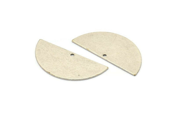 Semi Circle Charm, 4 Antique Silver Plated Brass Half Moon Charms With 1 Hole, Blanks, Stamping Blanks (38x17x0.80mm) M687