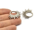 Silver Sun Pendant, 2 Antique Silver Plated Brass Textured Sunny Pendants, Earrings, Findings (26x33mm) BS 2432