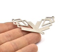 Silver Triangle Charm, 4 Antique Silver Plated Brass Diamond Charms With 2 Loops (51x22x1mm) M01155
