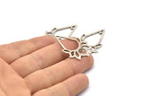 Silver Lotus Charm, 2 Textured Antique Silver Plated Brass Lotus Flower Pendants, Earrings, Charms (35x24mm) BS 2431
