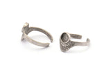 Silver Ring Settings, 4 Antique Silver Plated Brass Adjustable Sunrise Rings - Pad Size 6mm N0737