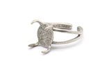 Silver Claw Ring, 2 Antique Silver Plated Brass Adjustable 4 Claw Rings - Ring Stone Setting - Pad Size 12x10mm N1386 H1310