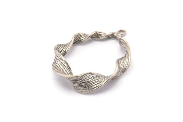 Silver Spiral Charm, Antique Silver Plated Brass Spiral Pendants With 1 Loop, Earrings (41x30mm) BS 2442