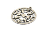 Moon Phases Charm, 2 Antique Silver Plated Brass Crescent Moon Charms With 1 Loop, Pendants (35x31x2mm) N1391