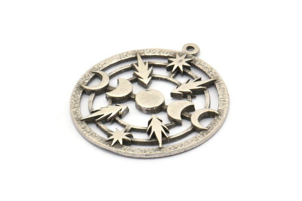 Moon Phases Charm, 2 Antique Silver Plated Brass Crescent Moon Charms With 1 Loop, Pendants (35x31x2mm) N1391