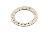 Silver Ring Charm, 2 Hammered Antique Silver Plated Brass Round Charms With 9 Holes, Pendants, Findings (35x5x1mm) N0371