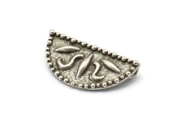 Silver Half Moon Pendant, 2 Antique Silver Plated Brass Semi Circle Pendants with 2 Loops (30x15mm) E665