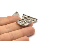 Silver Half Moon Pendant, 2 Antique Silver Plated Brass Semi Circle Pendants with 2 Loops (30x15mm) E665
