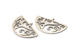 Silver Half Moon Pendant, 4 Antique Silver Plated Brass Semi Circle Pendants With 1 Loop (37x23x1mm) E660