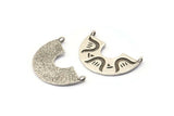 Silver Half Moon Pendant, 2 Antique Silver Plated Brass Semi Circle Pendants With 2 Loops (30x20mm) E253