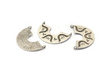 Silver Half Moon Pendant, 2 Antique Silver Plated Brass Semi Circle Pendants With 2 Loops (30x20mm) E253