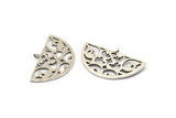 Silver Half Moon Pendant, 2 Antique Silver Plated Brass Semi Circle Pendants With 1 Loop (37x22x1mm) E663