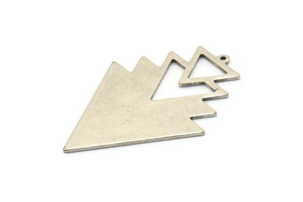 Silver Triangle Charm, 2 Antique Silver Plated Brass Tree Charms With 1 Loop (49x33x1mm) M01233 H1302
