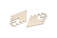 Silver Triangle Charm, 2 Antique Silver Plated Brass Tree Charms With 1 Loop (49x33x1mm) M01233 H1302