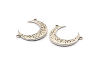 Silver Moon Charm, Antique Silver Plated Brass Textured Horn Charm With 2 Loops, Pendant, Findings (27x8x3.30mm) N0169