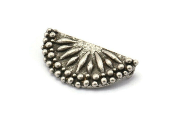 Silver Half Moon Pendant, 2 Antique Silver Plated Brass Semi Circle Pendants With 2 Loops (30x15mm) E667