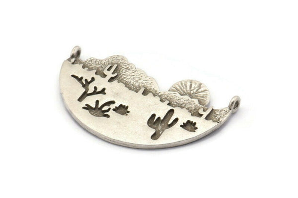 Silver Peysage Charm, 2 Antique Silver Plated Brass Peysage Pendants With 2 Loops (37x21x1.5mm) N1125