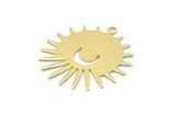 Brass Sun Charm, 8 Raw Brass Sun And Crescent Charms With 1 Loop, Findings (29x28x0.80mm) M02012