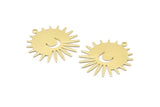Brass Sun Charm, 8 Raw Brass Sun And Crescent Charms With 1 Loop, Findings (29x28x0.80mm) M02012