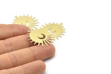 Brass Sun Charm, 8 Raw Brass Sun And Crescent Charms With 1 Loop, Findings (29x28x0.80mm) M02012