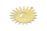 Brass Sun Charm, 8 Textured Raw Brass Sun And Crescent Charms With 1 Loop, Findings (29x28x0.80mm) M02008