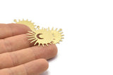 Brass Sun Charm, 8 Textured Raw Brass Sun And Crescent Charms With 1 Loop, Findings (29x28x0.80mm) M02008