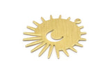 Brass Sun Charm, 8 Textured Raw Brass Sun And Crescent Charms With 1 Loop, Findings (29x28x0.80mm) M02009