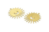 Brass Sun Charm, 8 Textured Raw Brass Sun And Crescent Charms With 1 Loop, Findings (29x28x0.80mm) M02009
