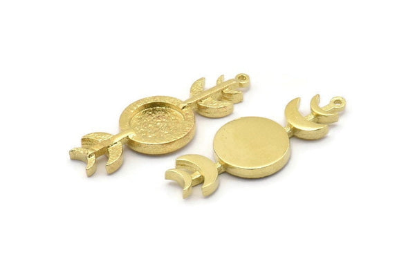 Moon and Sun, 2 Raw Brass, Crescent Moon, Brass Sun, Charm Pendant, Brass Pendant, Brass Moon Phases Charm With 1 Loop (34x13x2.5mm) N1568