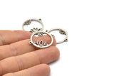 Silver Flower Charm, 4 Antique Silver Plated Brass Lotus Flower Connectors With 2 Loops, Pendants, Findings (28x22x1.5mm) N1377 H0957